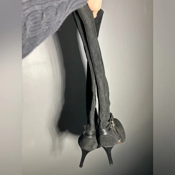 Coach Milly Black Suede Tall Heeled Boots Womens Size 11 - Picture 4 of 7